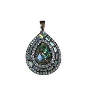 Premier Designs Mesmerized Pendant Rhinestones Abalone 2-1/4 x 1-1/4"